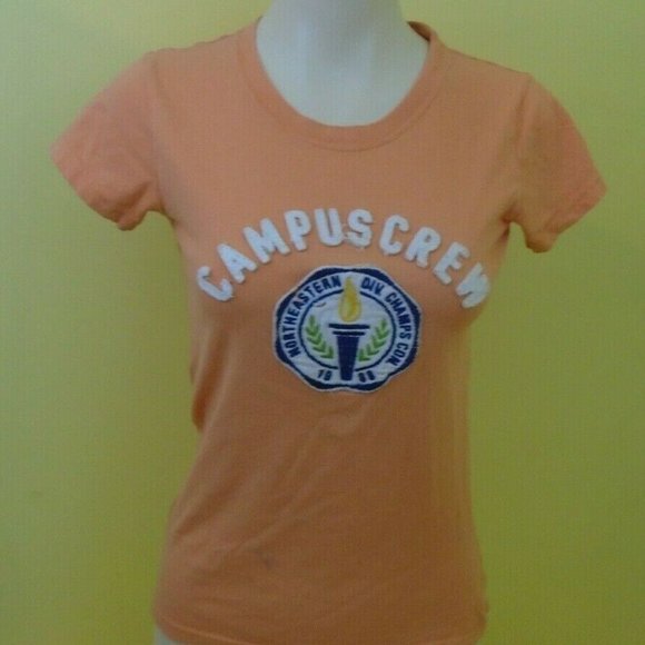 Campus Crew Orange Crew Neck Spell Out Women's T - Picture 1 of 6